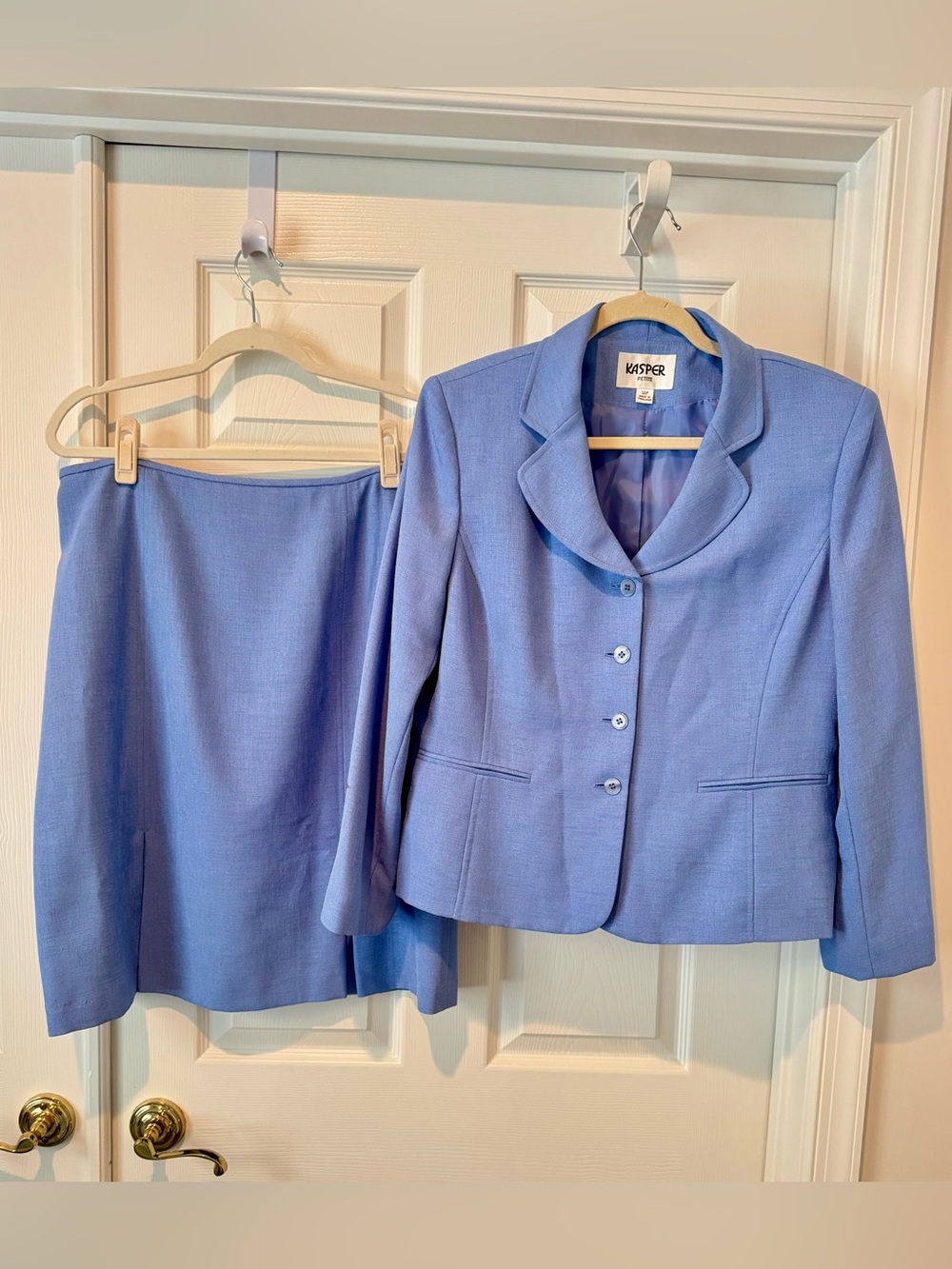 Vintage Kasper Petite Periwinkle Blue 2-Piece Skirt Suit Set 14P